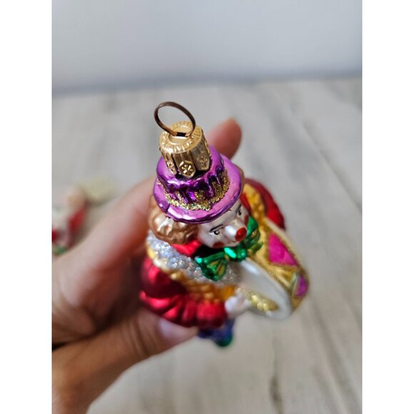Poland glass clown band drum ornament glitter Xmas tree green purple blue - Picture 6 of 13